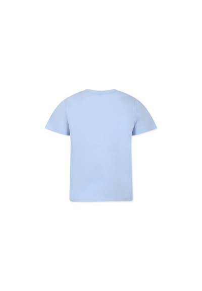 T-shirt azzurro chiaro a maniche corte con colletto rotondo, realizzato in cotone morbido. Colore semplice e uniforme senza motivi o accenti.