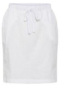 Vitt linnekjol med elastisk midjeband och framknutningsdetalj, med rak passform och sidslitsar för ökad rörelsefrihet.