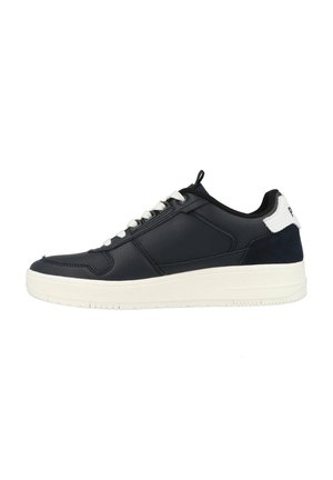 Baskets en cuir bleu marine avec semelle en caoutchouc blanche. Caractéristiques d'une finition lisse, d'une pointe ronde et d'un onglet de talon contrastant avec le logo de la marque. Design à lacets.