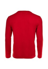 Rode lange mouw shirt met een ronde hals, effen textuur, aansluitende mouwen en geen zichtbare patronen of accenten. Achteraanzicht weergegeven.