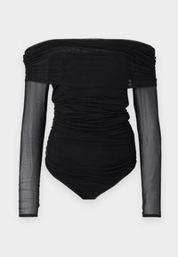 Long-Sleeve Mesh Foldover Bodysuit - T-shirt à manches longues - black beauty