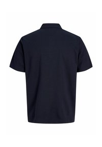 Marineblaue Poloshirt mit kurzen Ärmeln, von hinten gezeigt, mit klassischem Kragen und ohne sichtbare Logos oder Muster.