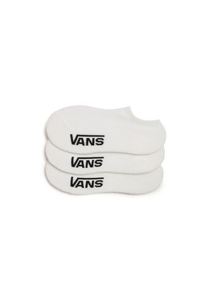 Calcetines de equipo blancos hechos de una mezcla de algodón, con el logo negro de "VANS". El set incluye tres pares con un diseño de corte bajo.