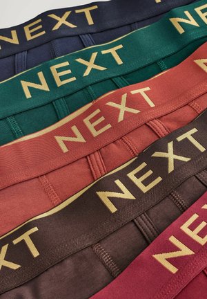 Colección de cinturones elásticos en azul marino, verde, rojo y marrón, cada uno con la palabra "NEXT" en letras doradas en la parte frontal.