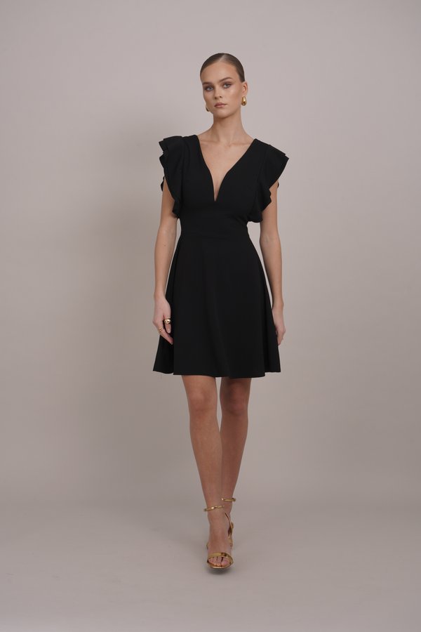PLUNGE NECKLICE WITH FLUTTER SLEEVES DRESS - Day dress4