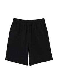 Zwarte katoenen shorts met een elastische tailleband. Losse pasvorm, zachte textuur en eenvoudige zoom aan de beenopeningen.