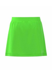 Falda corta elástica de color verde brillante con cinturilla elástica. Textura suave, diseño sencillo, sin patrones ni herrajes visibles.