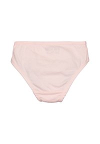 Vaaleanpunaiset puuvillabikinit, joissa on joustava vyötärö ja rypytetyt sivut. Takana on hillitty logoteksti. Koko vauutena on sileä pinta.