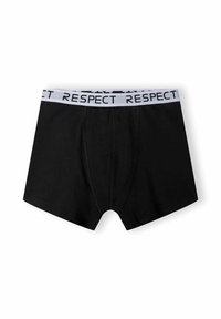 Czarne bawełniane męskie bokserki z białym elastycznym paskiem w talii, na którym wyraźnymi czarnymi literami widnieje słowo "SZACUNEK".