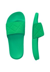 Groene rubberen slippers met een gestructureerde, gevoerde band en een gladde zool. Beschikt over een minimalistisch ontwerp, lichtgewicht constructie en geen versieringen.