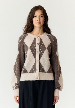 YAS Gilet - oatmeal pattern taupe gray pristine harlequin