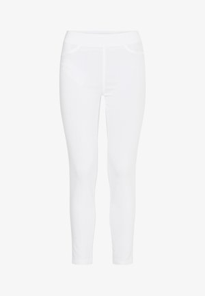 Witte legging met een gladde textuur, voorzien van een aansluitend ontwerp, elastische tailleband en twee voorzakken.