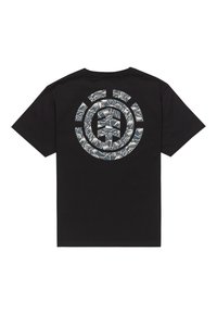 Černé bavlněné tričko s krátkým rukávem, které má na zadní straně kruhový grafický design s horskými vzory v odstínech šedé. Regular fit.