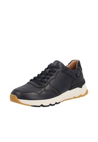 Herren Sneaker aus dunkelblauem Leder mit texturiertem Finish, Schnürdesign, weißer Zwischensohle und Gumminahsohle.