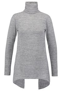 Pull gris à col roulé manches longues avec une coupe légèrement ample et un ourlet asymétrique. Confectionné en tissu maille doux et texturé.