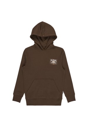 Sweat à capuche marron en mélange de coton. Comprend une poche frontale, des poignets côtelés et un logo brodé sur la poitrine gauche.