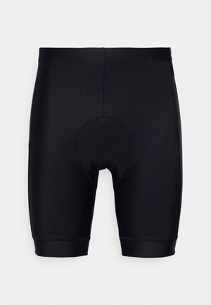 Pantaloni da ciclismo neri realizzati in tessuto liscio ed elasticizzato. Presentano una sezione imbottita per il sedile e un design aderente con una vita elasticizzata.