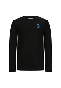 Czarna longsleeve z bawełny, z okrągłym dekoltem i małym niebieskim logo "RET" na piersi. Prosty, klasyczny design.