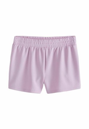 Helle rosa Sportshorts aus weichem Material, mit einem elastischen Bund und einer glatten Oberfläche. In einem lockeren Schnitt gefertigt.