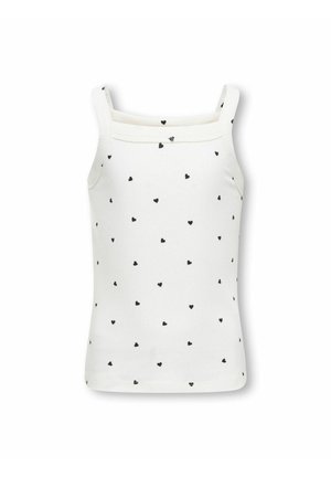 White ribbed tank top with thin straps, featuring a pattern of small black hearts scattered evenly across the fabric.