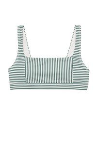 Top da bikini a righe in verde e bianco. Presenta spalline larghe, una scollatura quadrata e un pannello texturizzato al centro. Finitura liscia.