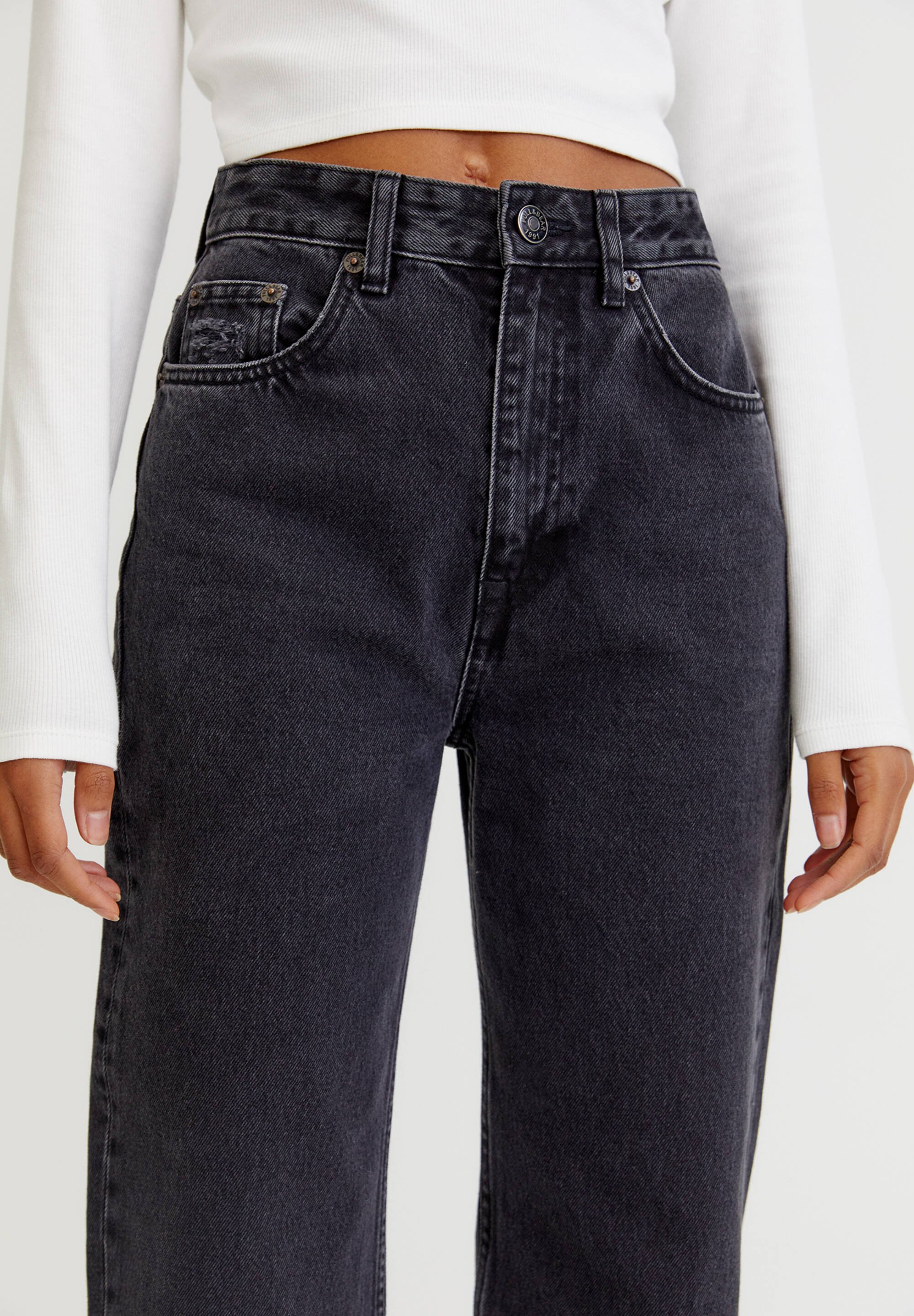 PULL\u0026BEAR Straight-leg jeans with raw-cut hems - Straight leg jeans -  mottled black - Zalando.ie