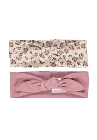 Due fasce per capelli: una crema con un piccolo motivo floreale rosa e dettaglio nodo, l'altra in rosa polveroso solido con un nodo. Tessuto dalla texture morbida.