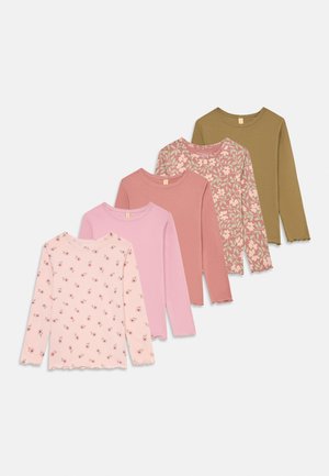 5 PACK LONG SLEEVE TOP WITH LETTUCE HEM - Pitkähihainen paita - light pink/light brown/green