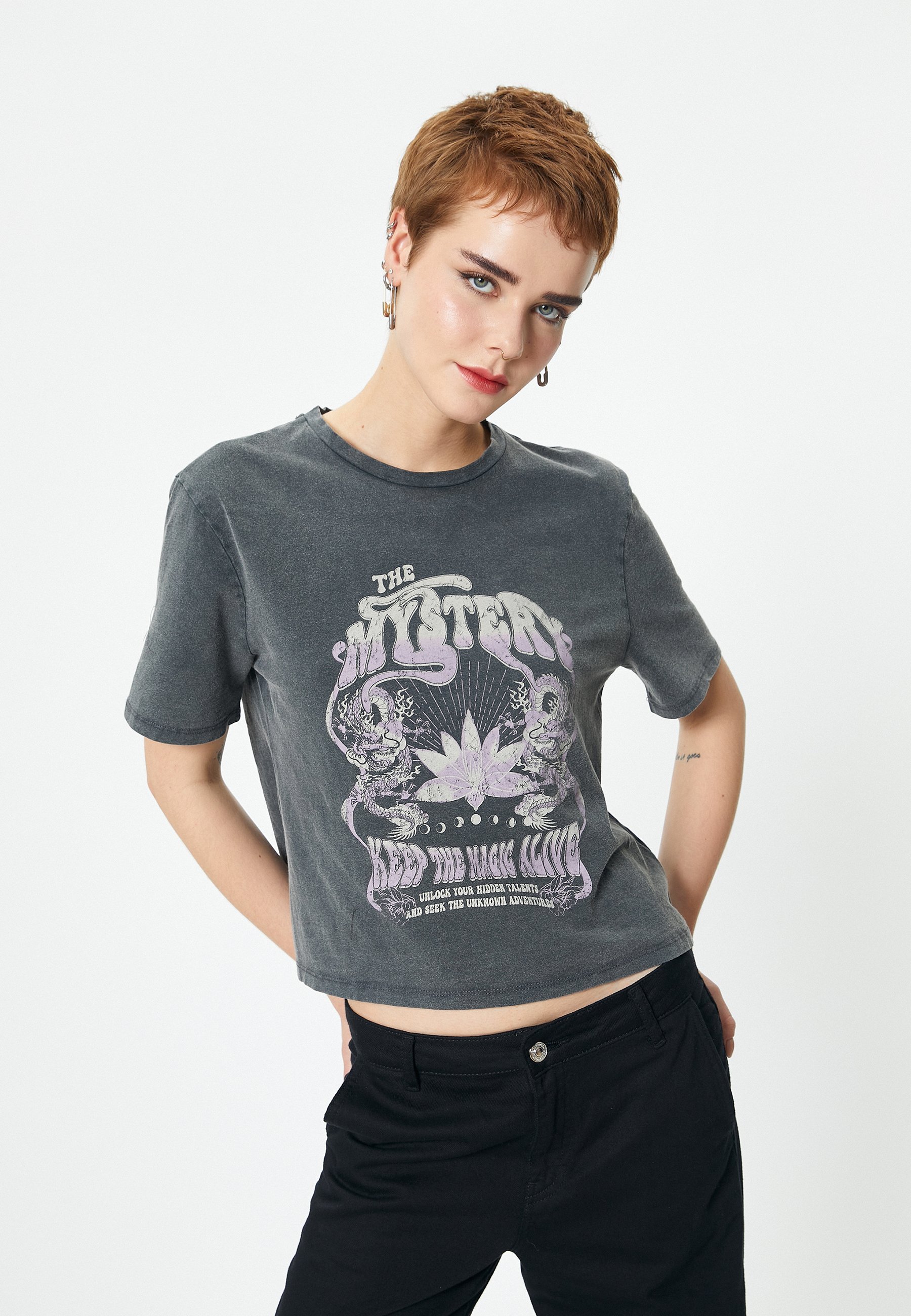 Koton - T-shirt z nadrukiem/szary - Zalando.pl
