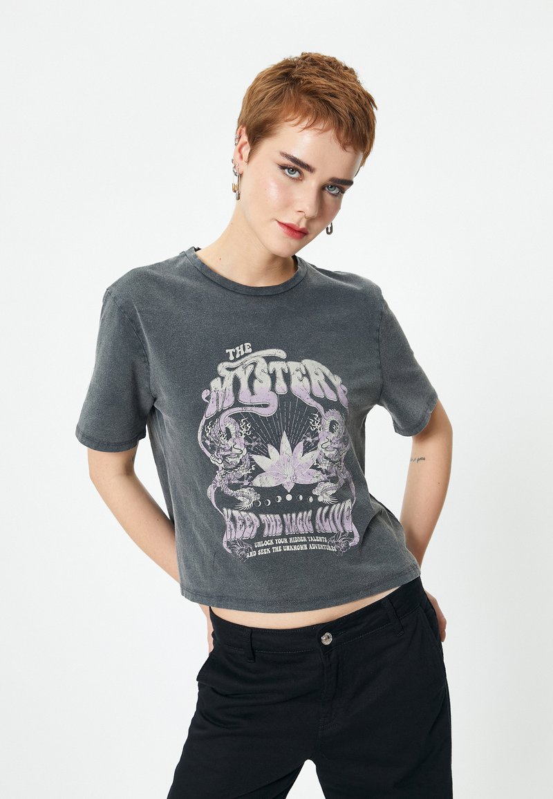 Koton SHORT SLEEVE - Camiseta estampada - anthracite
