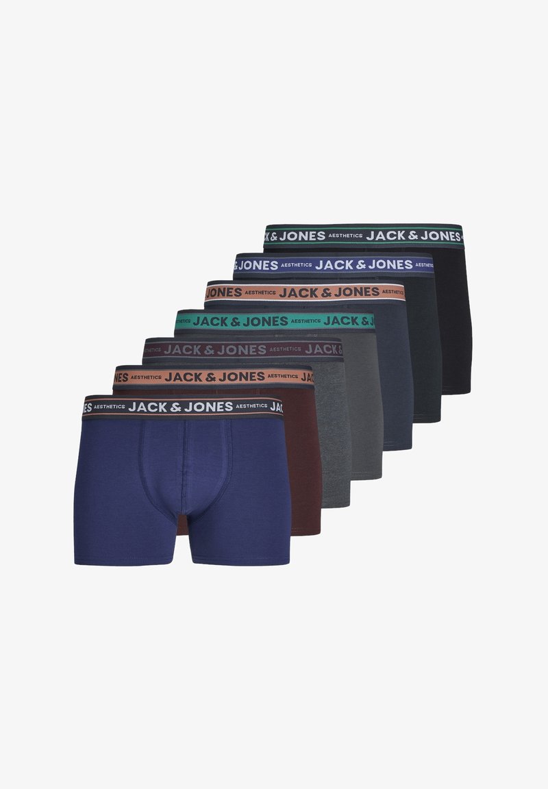 Boxershort in een set van vijf, met verschillende kleuren: marineblauw, bordeaux, grijs, zwart en groen. Elke boxershort heeft een gemerkte elastische tailleband.