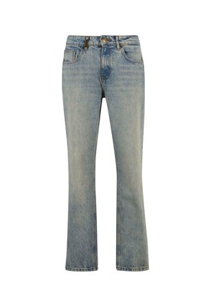 Lysvasket denimjeans med lige ben, der har et klassisk fem-lomme design, metalknap og kontrasterende syninger.