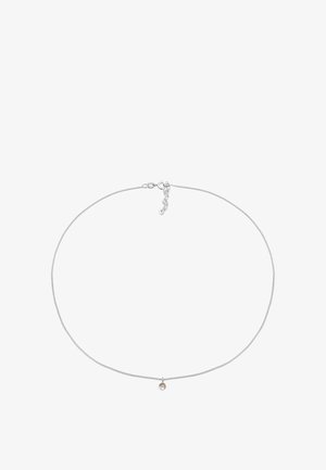 Sølv halskæde med en delikat kæde og en lille rund vedhæng. Vedhænget er klart og reflekterende, hvilket tilføjer subtil elegance.