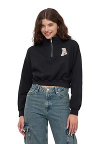 Terranova CROP A COLLO ALTO CON HALF ZIP E STAMPA COLLEGE - Felpa - nero