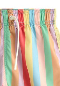 Multifarvede striped badetights med elastisk talje. Har pastelfarver som pink, grøn og blå samt snor.