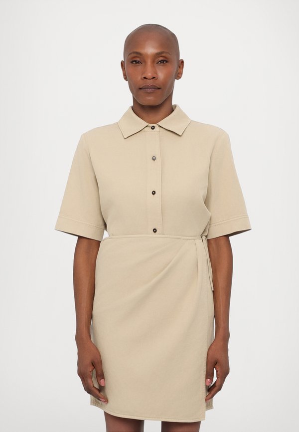 SHORT WRAP DRESS - Shirt dress - beige