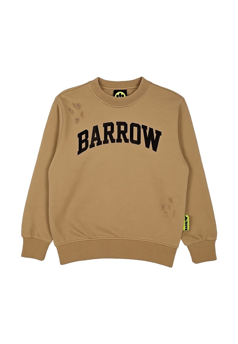 Felpa color beige con logo nero "BARROW", polsini e orlo a coste e dettagli sfilacciati sul davanti per aggiungere texture. Etichetta laterale.