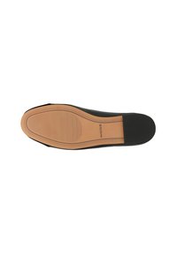 Zwarte schoenzool met een gladde afwerking, voorzien van een getextureerde tan rubberen basis en horizontale groeven voor grip, merk "wojas."