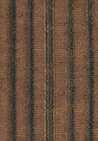 Tessuto in fibra con una base marrone e strisce verticali blu scuro, texture intrecciata evidente in tutto, creando un motivo a strisce.