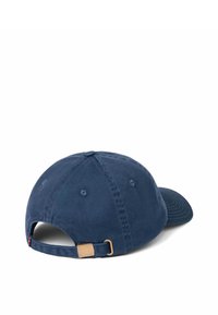 Gorra de béisbol azul marino con visera curva, fabricada en algodón. Cuenta con una correa ajustable con una hebilla de metal en la parte posterior. Tejido texturizado.