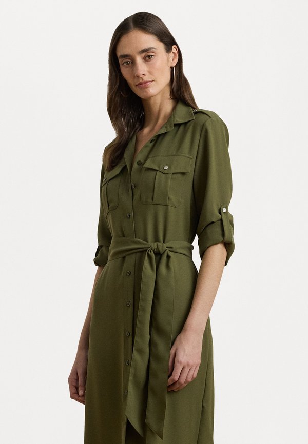 BELTED DOUBLE FACED GEORGETTE SHIRTDRESS - Shirt dress - olive grove