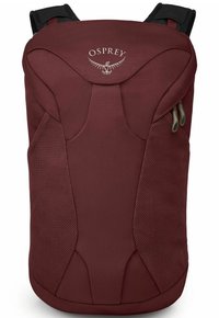 Zaino bordeaux con un design slanciato, dettagli in rete e una tasca con zip. Realizzato in tessuto resistente con spallacci ergonomici.