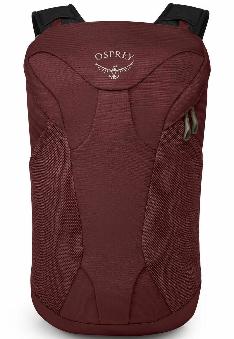Zaino bordeaux con un design slanciato, dettagli in rete e una tasca con zip. Realizzato in tessuto resistente con spallacci ergonomici.
