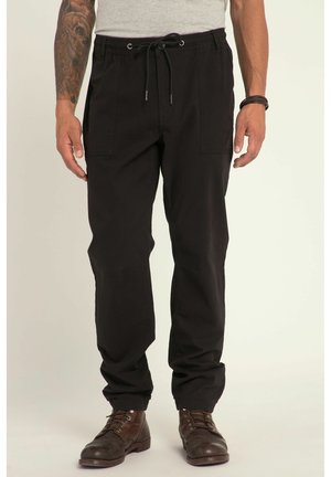 Schwarze, leichte Baumwoll-Cargohosen mit elastischem Bund und Kordelzug, ausgestattet mit zwei Fronttaschen und geradem Bein-Design.