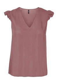 V-ringad topp i dammros med korta, volangärmar. Tillverkad av ett lätt tyg, med en avslappnad passform och rundad nederkant.