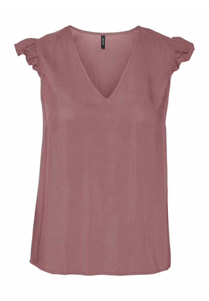 V-ringad topp i dammros med korta, volangärmar. Tillverkad av ett lätt tyg, med en avslappnad passform och rundad nederkant.
