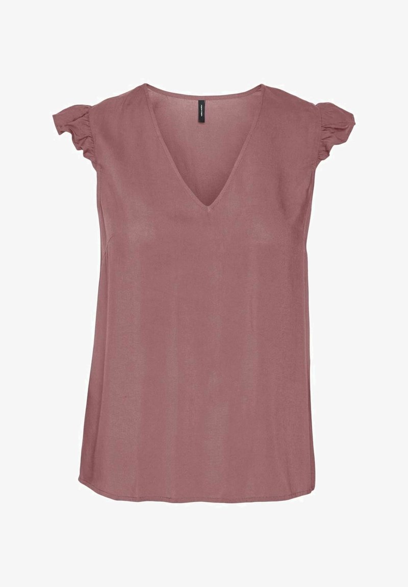 V-ringad topp i dammros med korta, volangärmar. Tillverkad av ett lätt tyg, med en avslappnad passform och rundad nederkant.