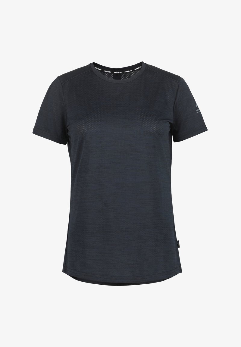 Svart kortärmad atletisk t-shirt tillverkad av texturerad tyg med rund hals. Har subtila mönsterdetaljer över framsidan och en sidologotyp.