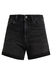 Svarta denimshorts med en figurnära design, som har knäppning med knapp, fem fickor och vekta fållar för en ren finish.
