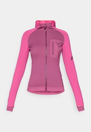 Tætsiddende lynlåsjakke i tre nuancer af pink, med høj krave, tommelfingerhuller og en lynlåslukket brystlomme med logo-detalje.